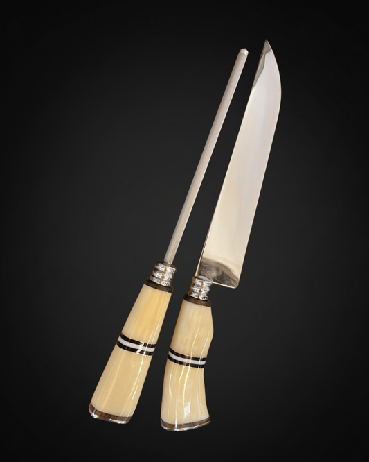 Kit Faca e Chaira Premium Profissional em Aço Inox 420 Exclusivo Cabo Curvo