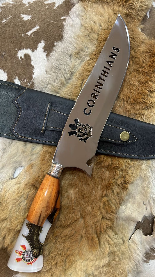 Faca Profissional Exclusiva Corinthians 8" – Aço Inox 420 Premium + Bainha - 35cm (20 cm de Lâmina)