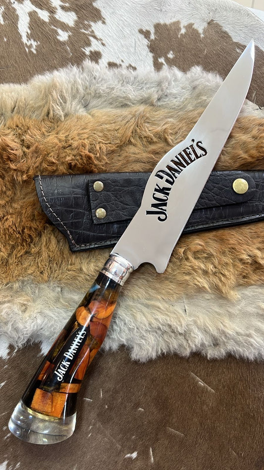 Faca Profissional Exclusiva Jack Daniel's 8" – Aço Inox 420 Premium + Bainha - 35cm (20 cm de Lâmina)