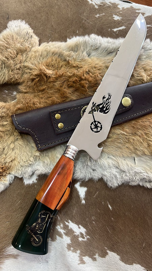 Faca Profissional Exclusiva Moto Clube 8" – Aço Inox 420 Premium + Bainha - 35cm (20 cm de Lâmina)