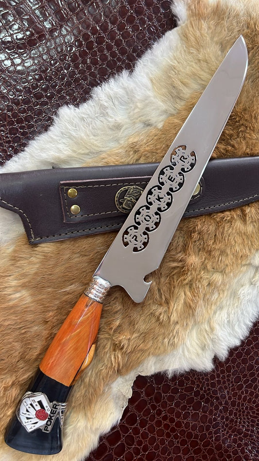 Faca Profissional Exclusiva Poker 8" – Aço Inox 420 Premium + Bainha - 35cm (20 cm de Lâmina)