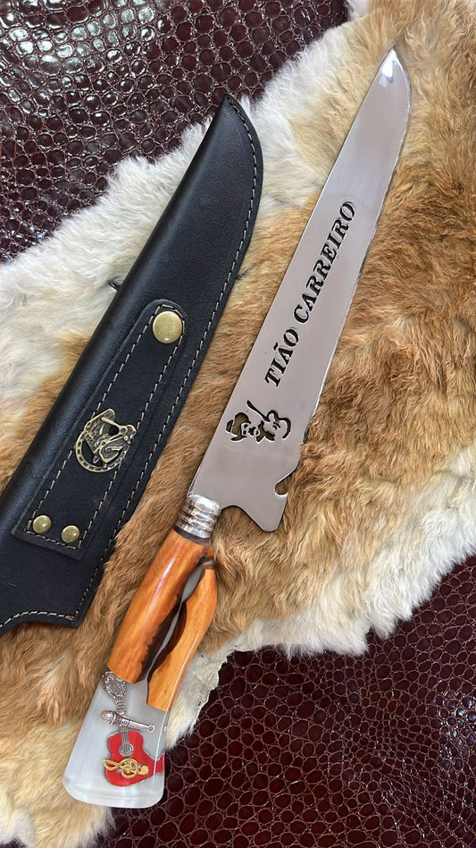 Faca Profissional Exclusiva Tião Carreiro 8" – Aço Inox 420 Premium + Bainha - 35cm (20 cm de Lâmina)