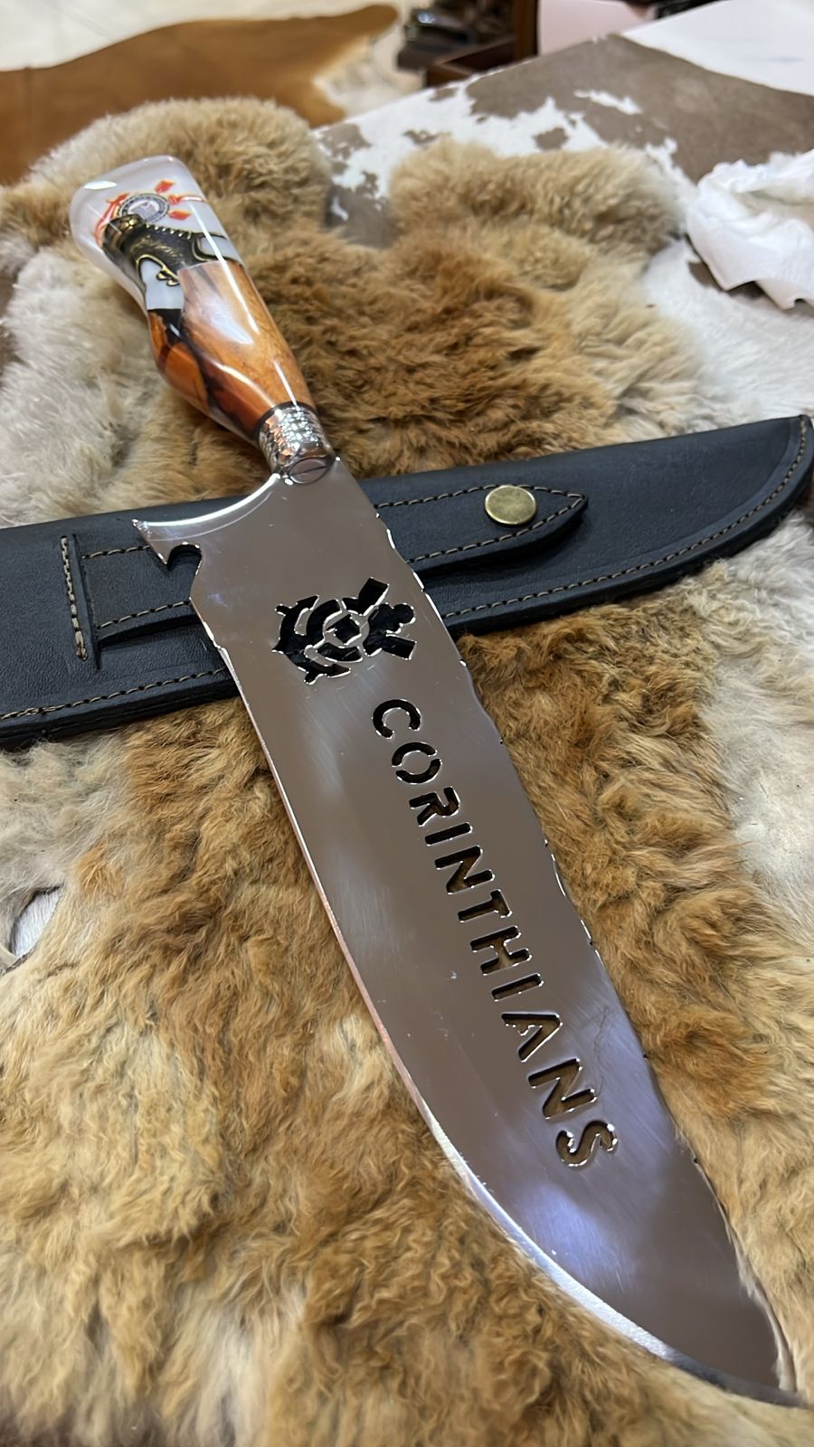 Faca Profissional Exclusiva Corinthians 8" – Aço Inox 420 Premium + Bainha - 35cm (20 cm de Lâmina)