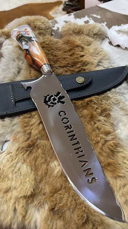 Faca Profissional Exclusiva Corinthians 8" – Aço Inox 420 Premium + Bainha - 35cm (20 cm de Lâmina)