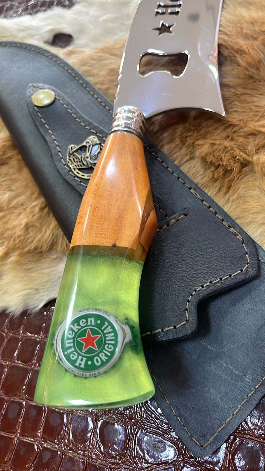Faca Profissional Exclusiva Heineken 8" – Aço Inox 420 Premium + Bainha - 35cm (20 cm de Lâmina)
