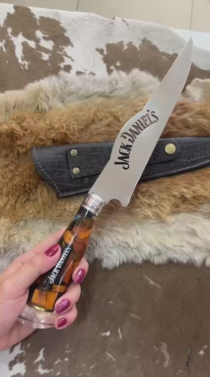 Faca Profissional Exclusiva Jack Daniel's 8" – Aço Inox 420 Premium + Bainha - 35cm (20 cm de Lâmina)